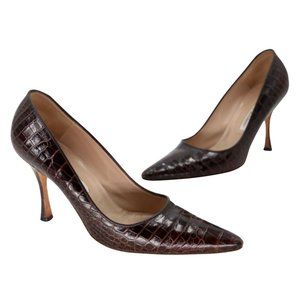 Manolo Blahnik Crocodile Embossed 38 Leather Heels Pumps MB-1110P-0007